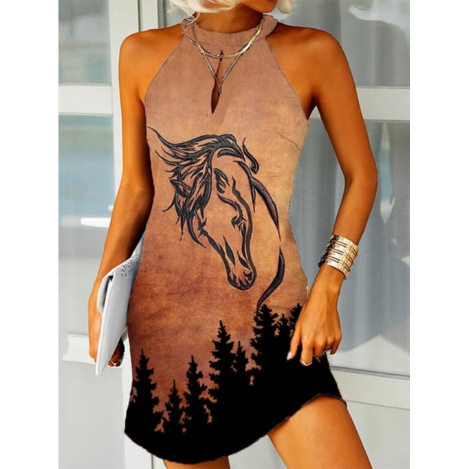 Western Horse Cutout Vintage Dress