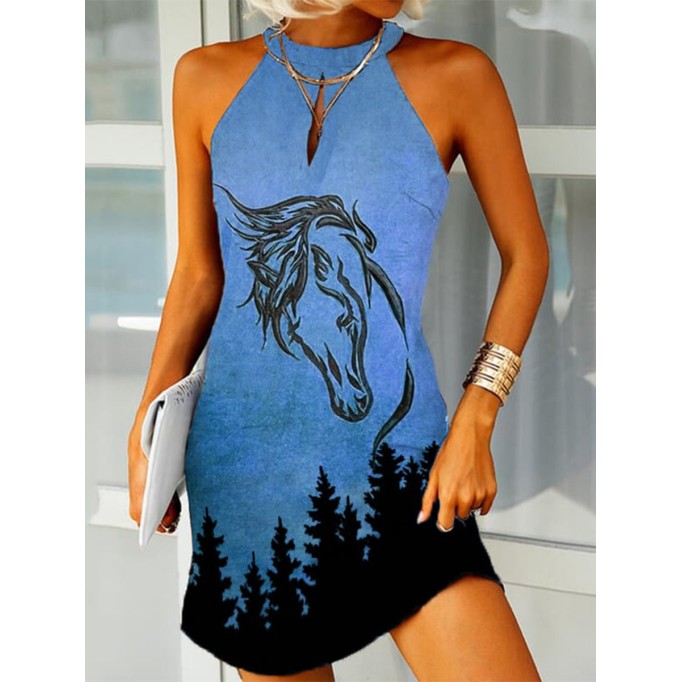 Western Horse Cutout Vintage Dress