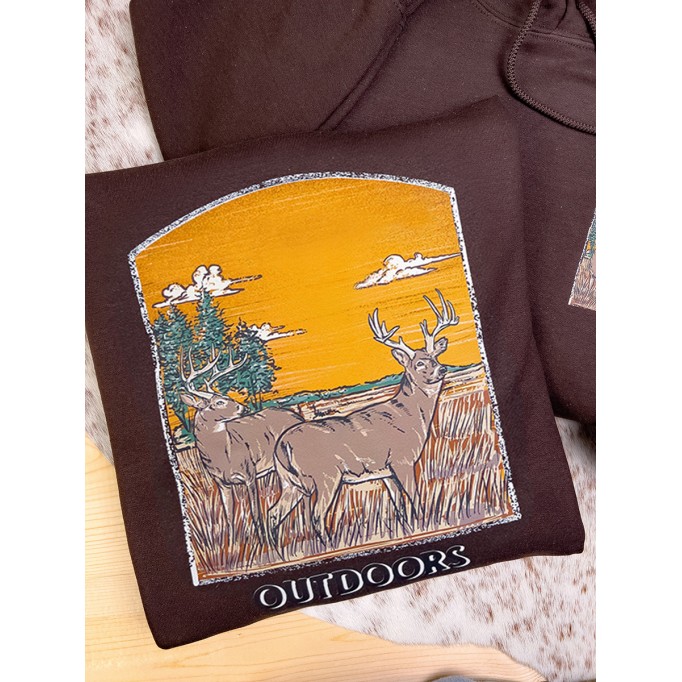 Western Outdoor Elk Print Hoodie