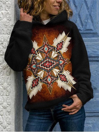 Western retro print long sleeve hoodie