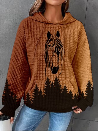 Western waffle horse print hoodie