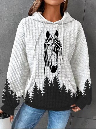 Western waffle horse print hoodie