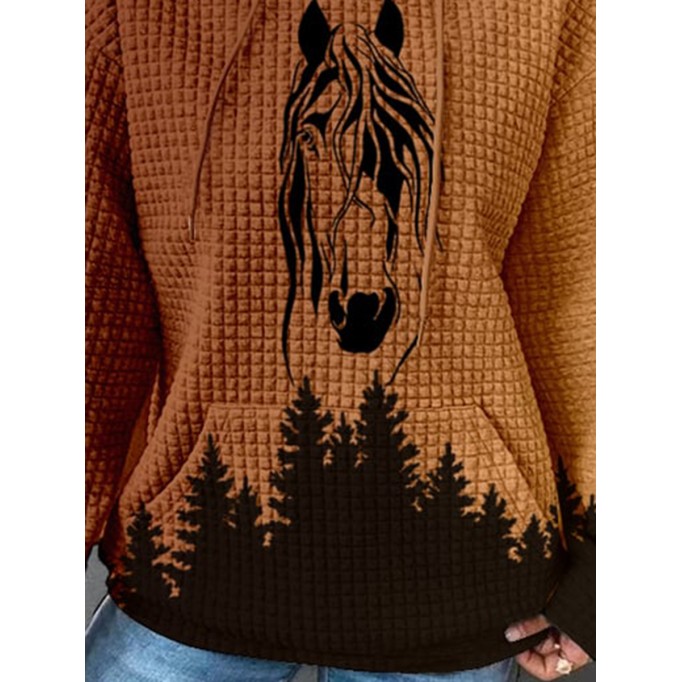 Western waffle horse print hoodie