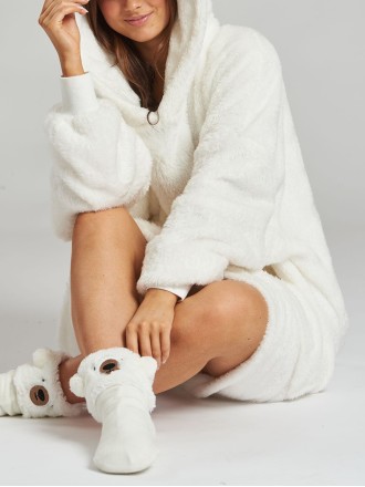 White Cable Cut Borg Snuggle Hoodie