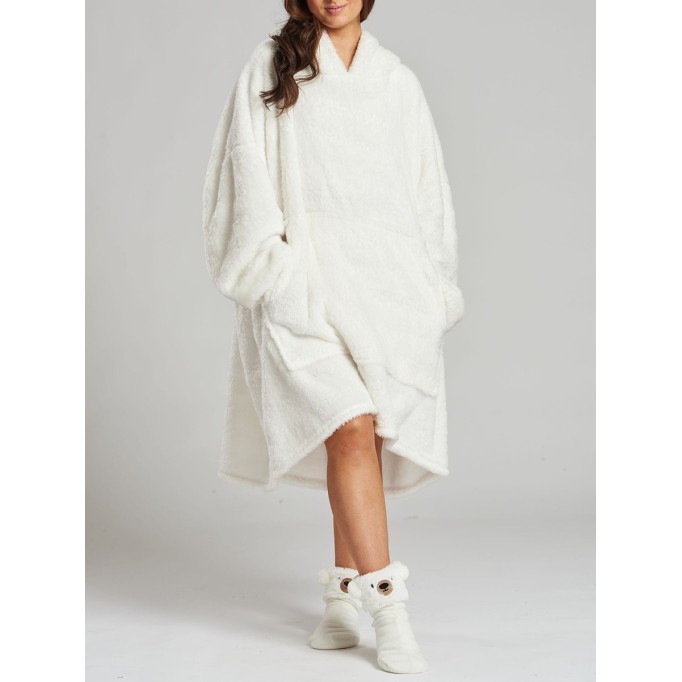 White Cable Cut Borg Snuggle Hoodie