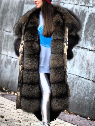 Women's autumn and winter camouflage fur collar patchwork coat