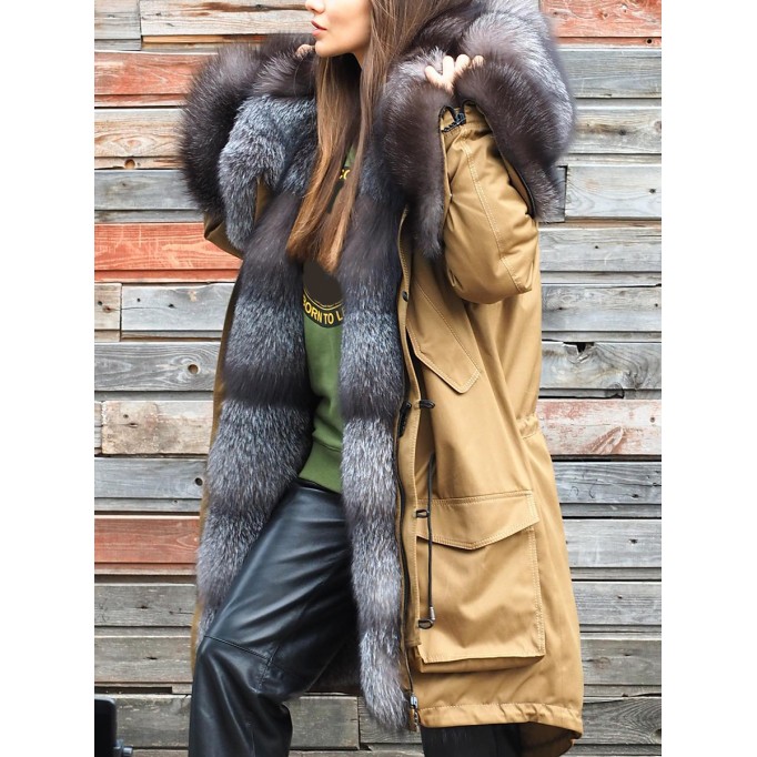 Women's autumn and winter fur collar patchwork coat