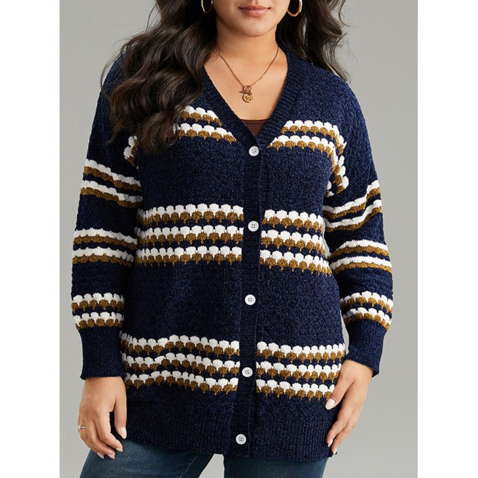 Women's blue striped sweater cardigan