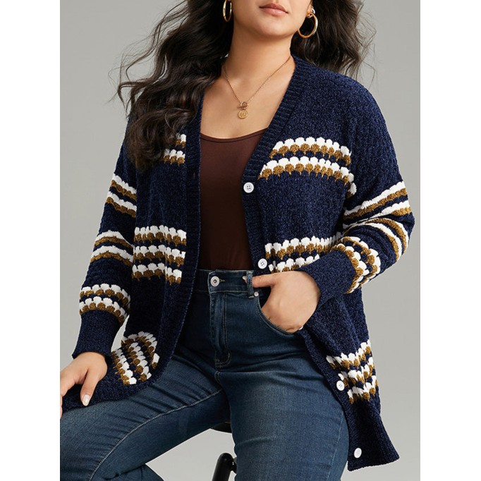 Women's blue striped sweater cardigan