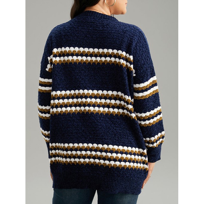 Women's blue striped sweater cardigan