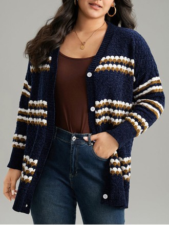 Women's blue striped sweater cardigan