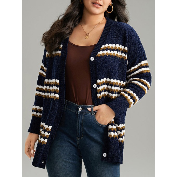 Women's blue striped sweater cardigan