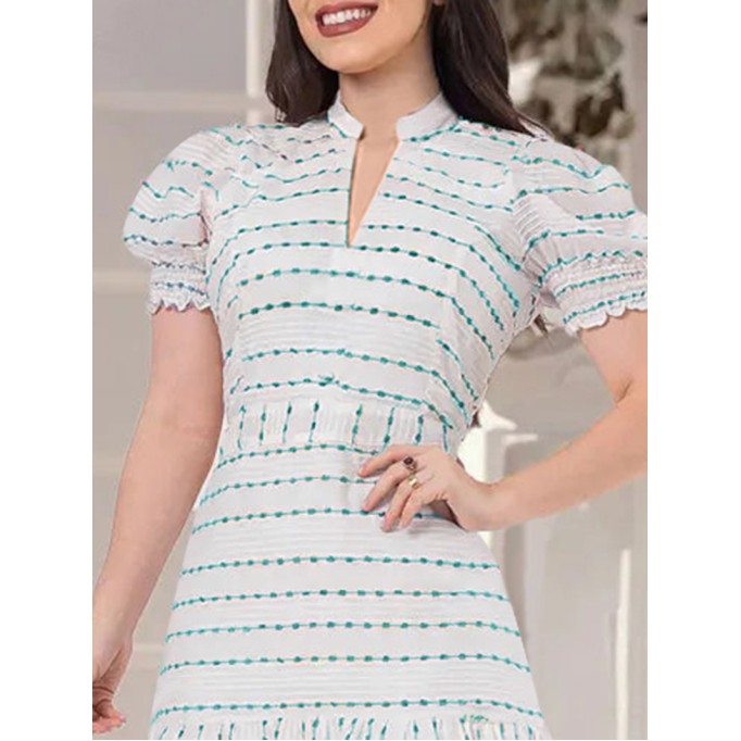 Women's bubble sleeved short sleeved elegant dress short skirt