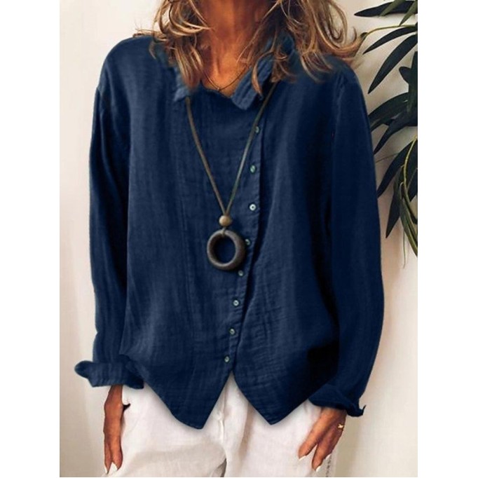 Women's button lapel long sleeved casual shirt