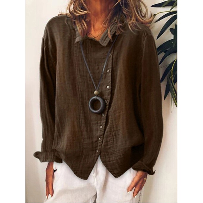 Women's button lapel long sleeved casual shirt