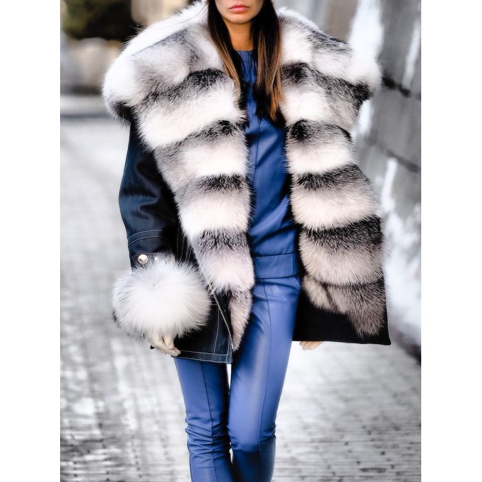 Women's casual fur collar solid color coat