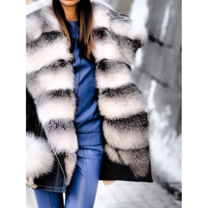 Women's casual fur collar solid color coat