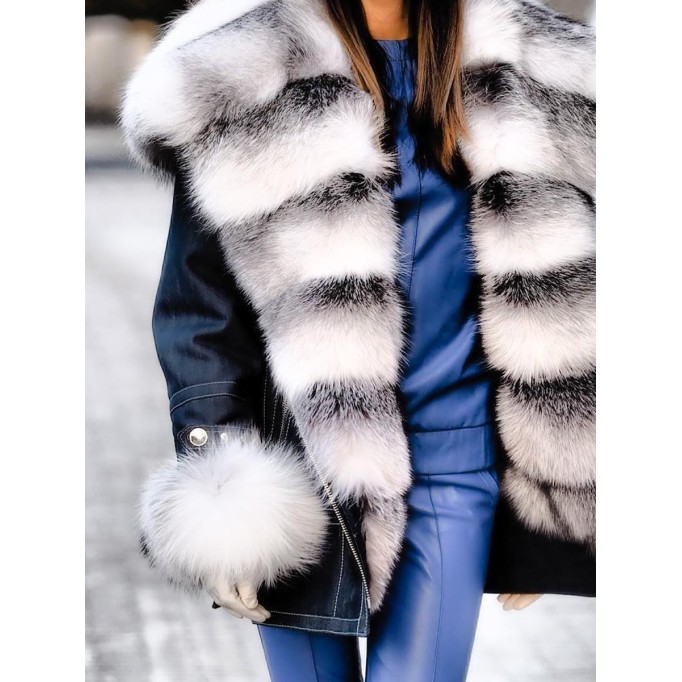 Women's casual fur collar solid color coat