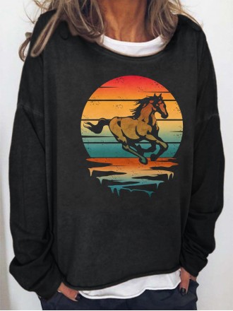 Women's casual horse print sweatshirt