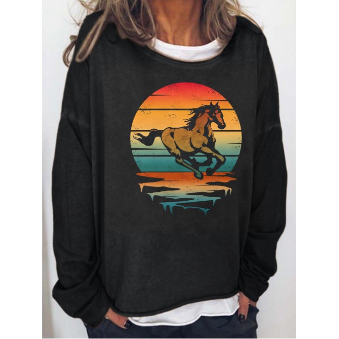 Women's casual horse print sweatshirt