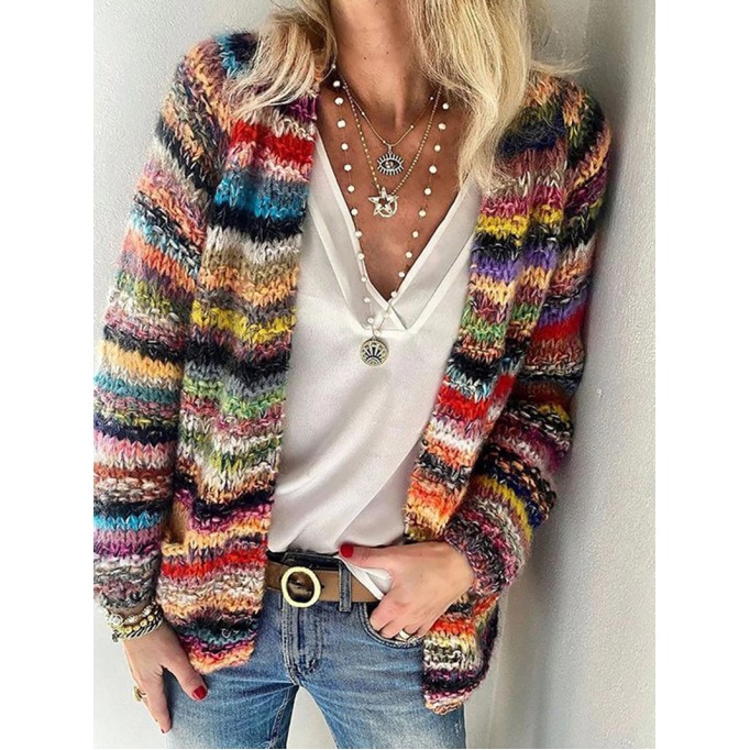 Women's casual long sleeved colorful striped sweater