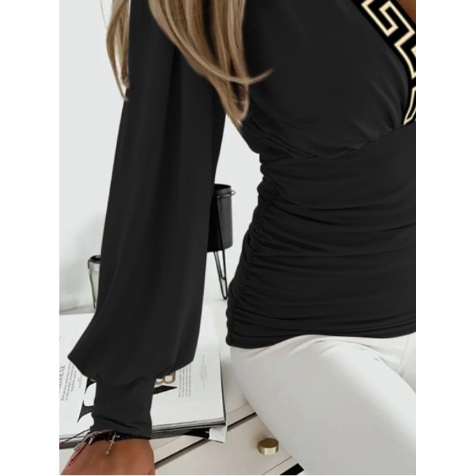 Women's casual long sleeved V-neck top