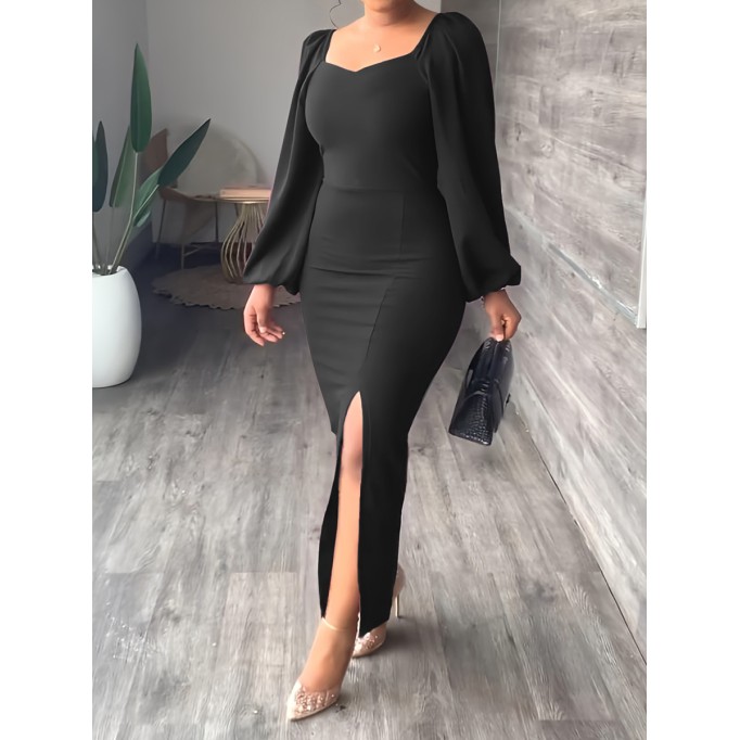 Women's Chiffon Sleeve Backless Zipper Sexy Hip Split Dresses