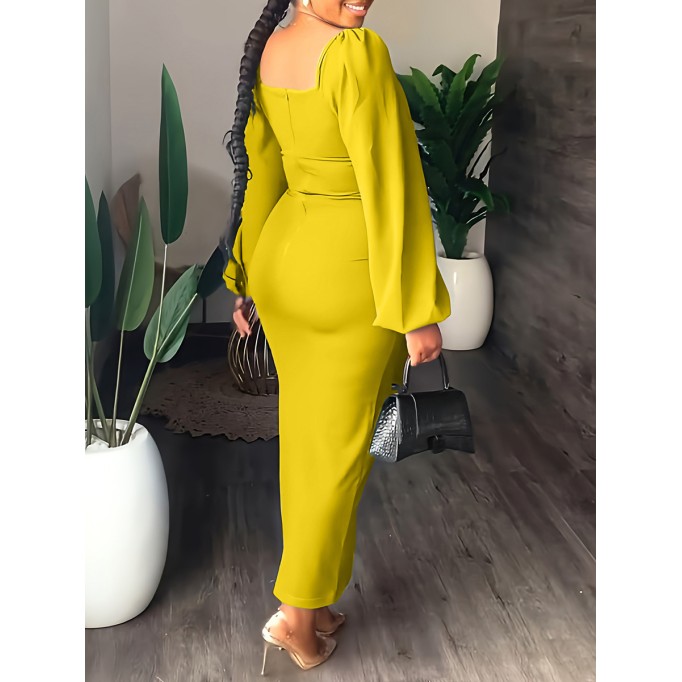 Women's Chiffon Sleeve Backless Zipper Sexy Hip Split Dresses