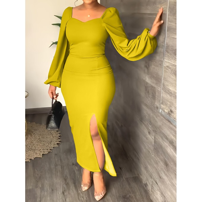 Women's Chiffon Sleeve Backless Zipper Sexy Hip Split Dresses