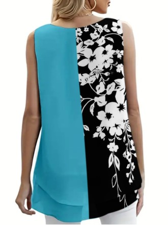 Women's color-matching chiffon print vest top