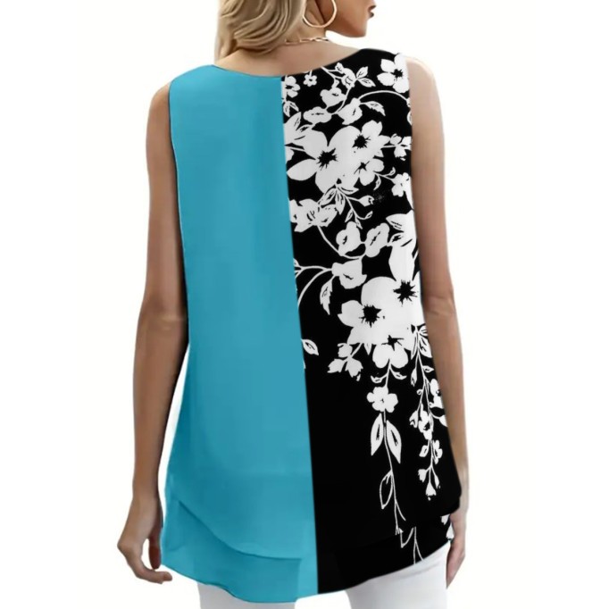 Women's color-matching chiffon print vest top