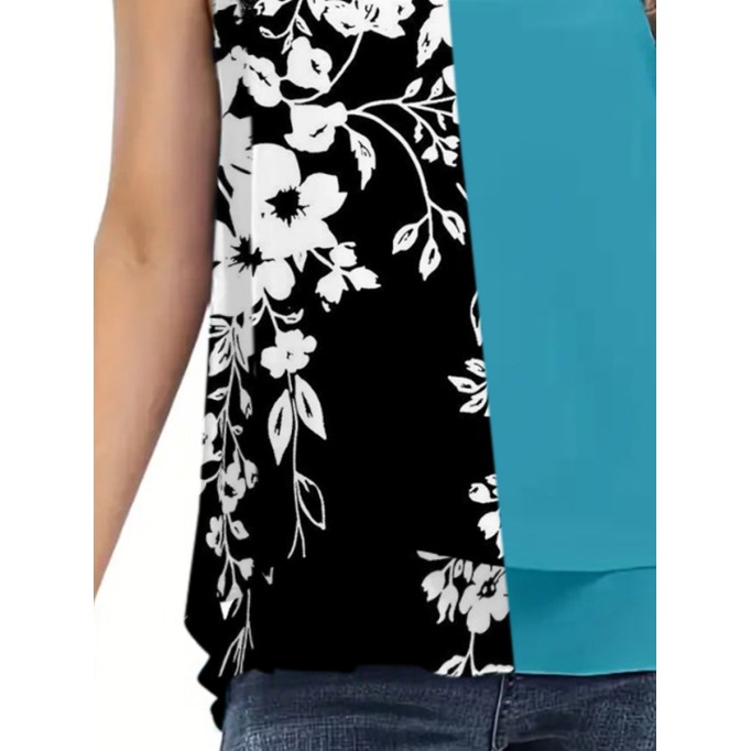 Women's color-matching chiffon print vest top