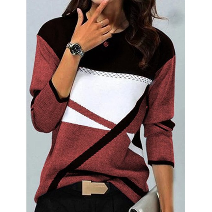 Women's color matching printed casual T-shirt