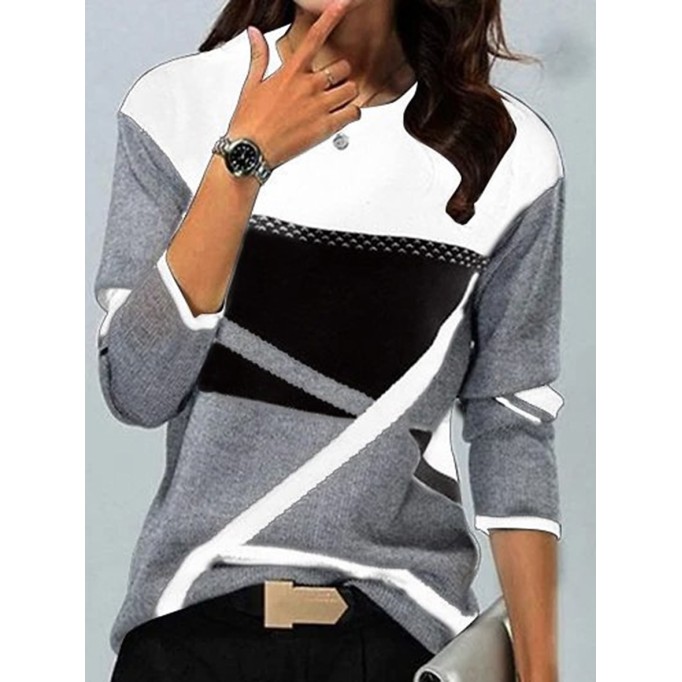 Women's color matching printed casual T-shirt