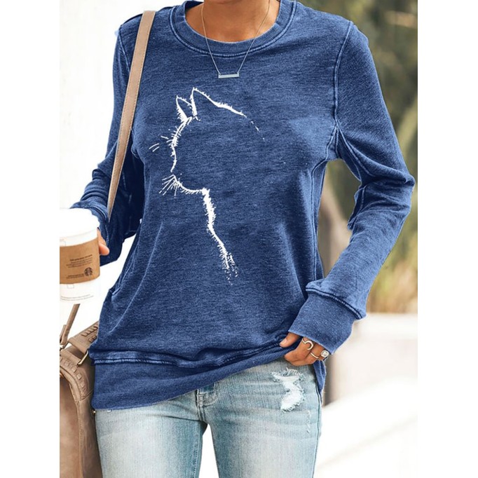 Women's Cute Cat Silhouette Casual Sweatshirt