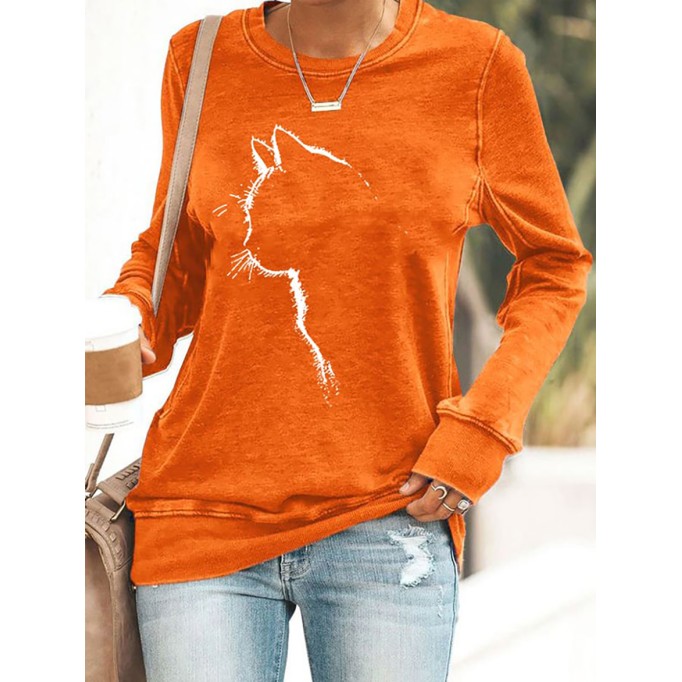 Women's Cute Cat Silhouette Casual Sweatshirt