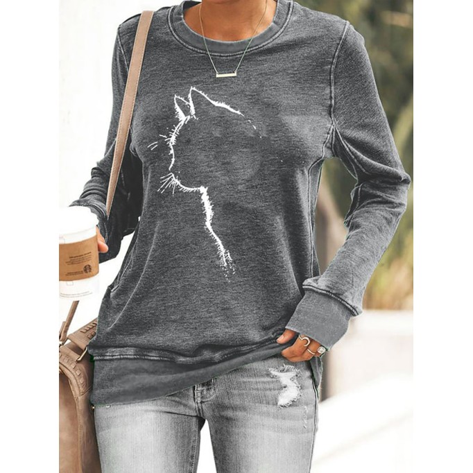 Women's Cute Cat Silhouette Casual Sweatshirt