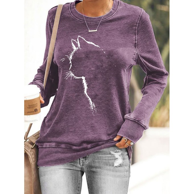 Women's Cute Cat Silhouette Casual Sweatshirt