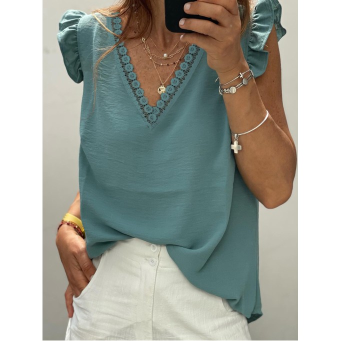 Women's Elegant Casual Lace Tops Shirts Short Sleeves T Shirts