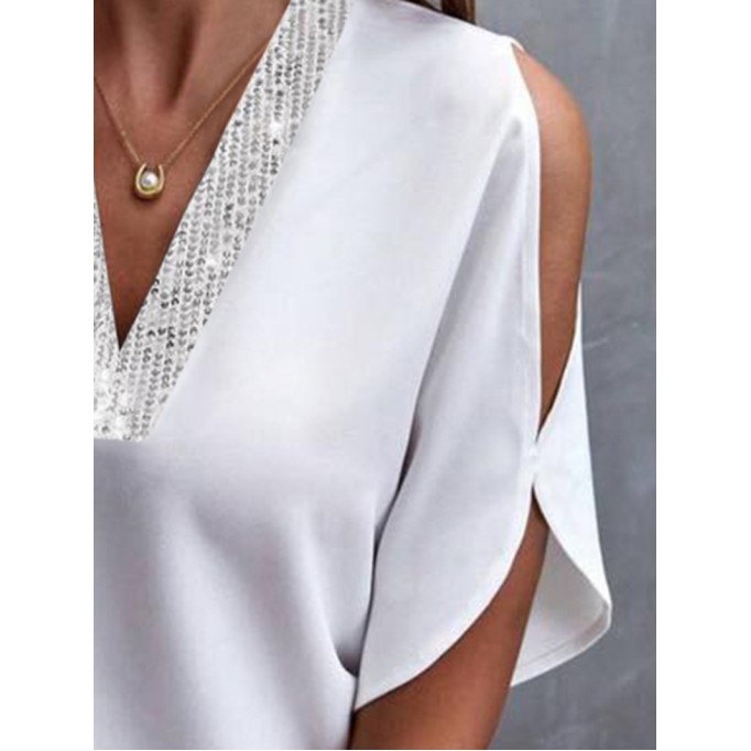 Women's Elegant Casual Sequined Short Sleeve Shirt Tops