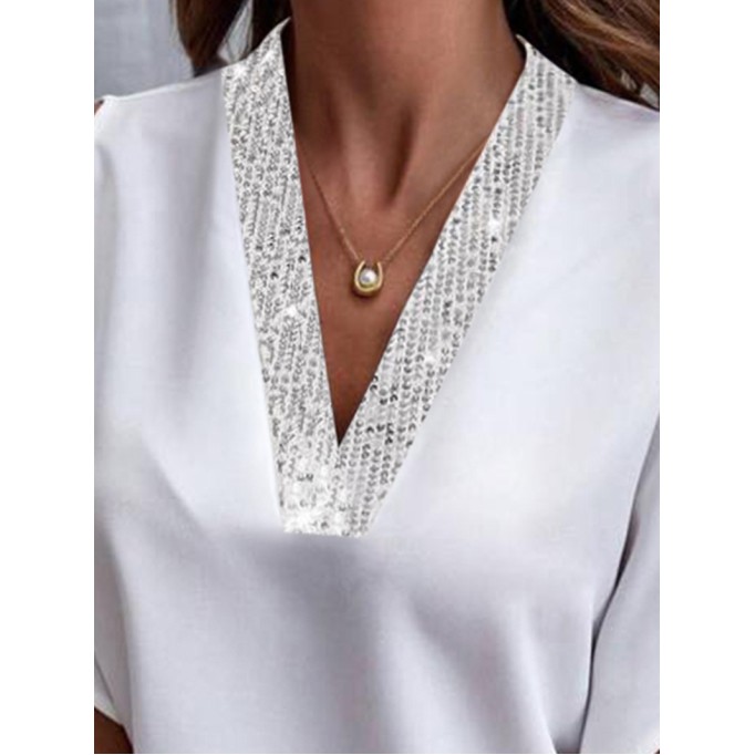 Women's Elegant Casual Sequined Short Sleeve Shirt Tops