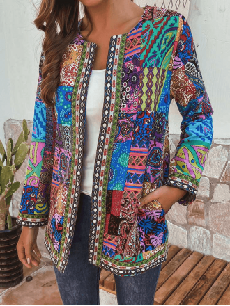 Women's ethnic retro printed cardigan jacket