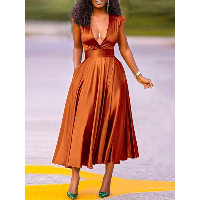 Women's Fashion Sexy V-Neck Wrap Sleeve Big Swing Dresses