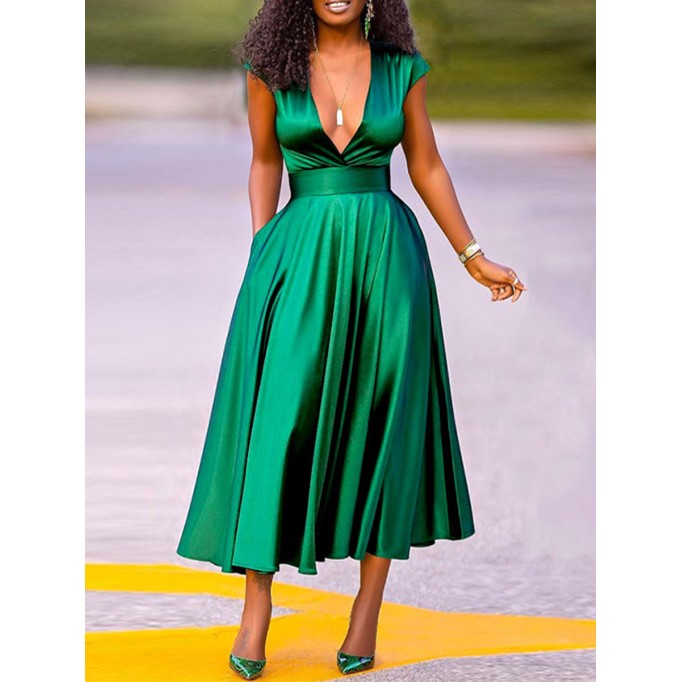 Women's Fashion Sexy V-Neck Wrap Sleeve Big Swing Dresses