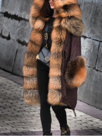 Women's fur collar patchwork autumn and winter coat