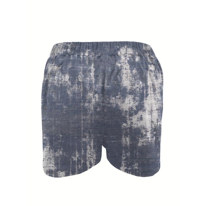 Women's high-waisted tie-dye printed cotton linen shorts