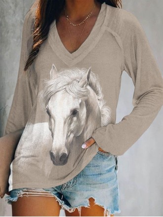 Women's Horse Art Painting Long Sleeve T-Shirt