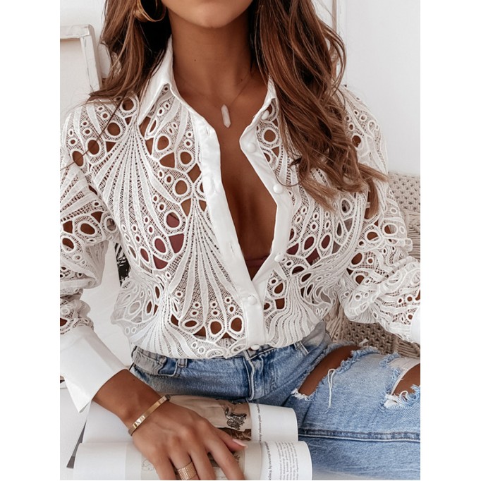 Women's lace cut out shirt top