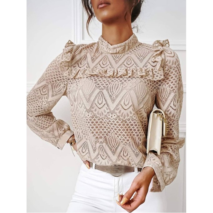 Women's lace ruffled long sleeved shirt