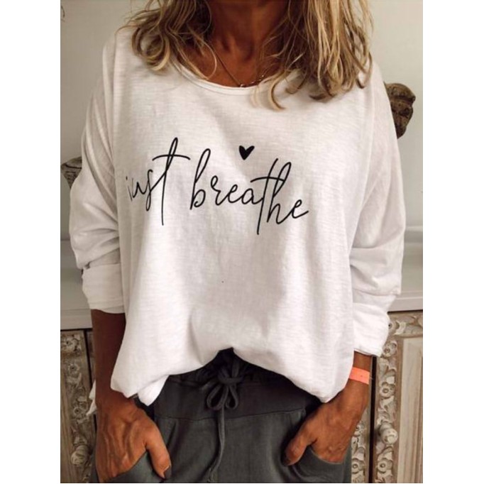 Women's letter printed round neck long sleeved T-shirt